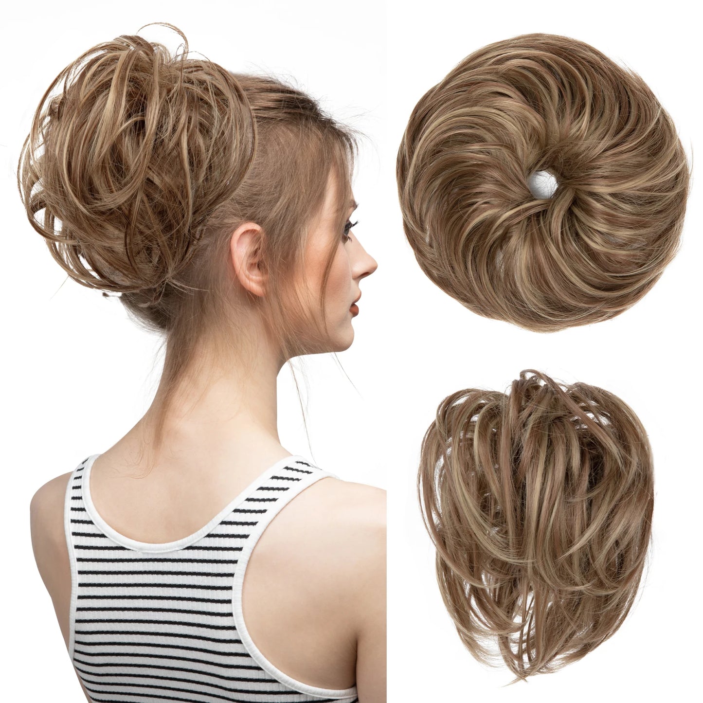 Synthetic Elastic Messy Bun Fake Hair Chignon Curly Scrunchie Updo Donut Hairpieces Bands Bundle Tail Blonde Hair For Women