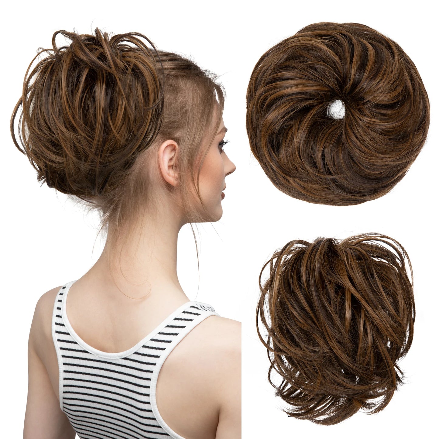 Synthetic Elastic Messy Bun Fake Hair Chignon Curly Scrunchie Updo Donut Hairpieces Bands Bundle Tail Blonde Hair For Women