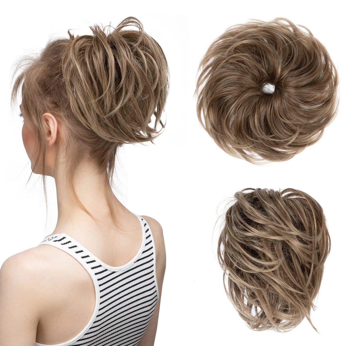 Synthetic Elastic Messy Bun Fake Hair Chignon Curly Scrunchie Updo Donut Hairpieces Bands Bundle Tail Blonde Hair For Women