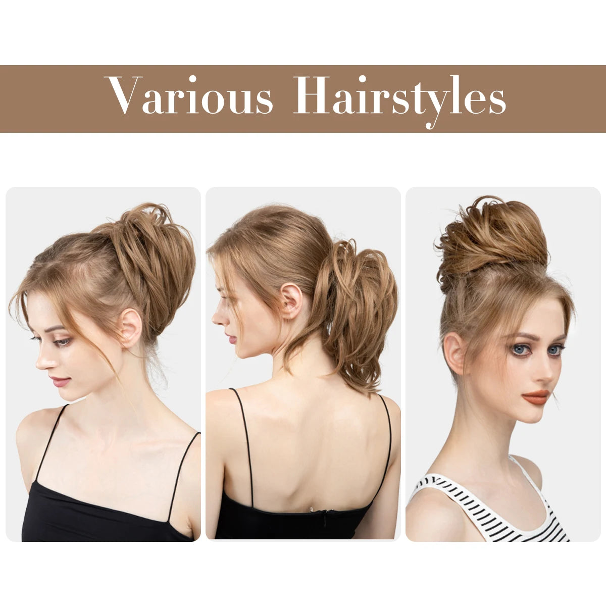 Synthetic Elastic Messy Bun Fake Hair Chignon Curly Scrunchie Updo Donut Hairpieces Bands Bundle Tail Blonde Hair For Women
