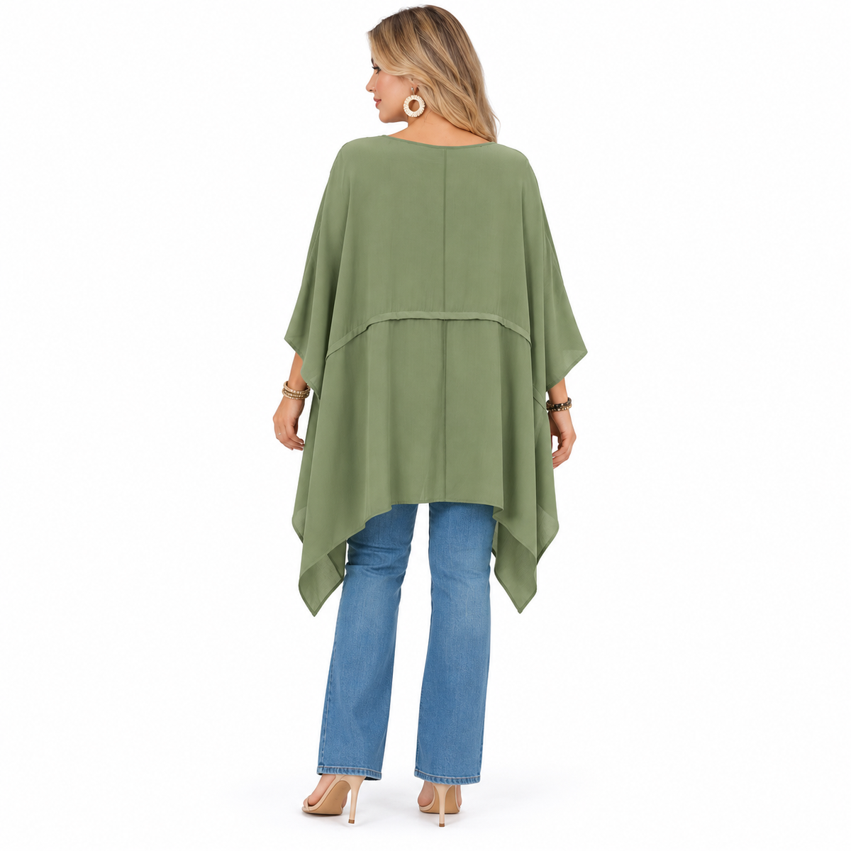 Elegant Sage Green Flowy Kaftan Top
