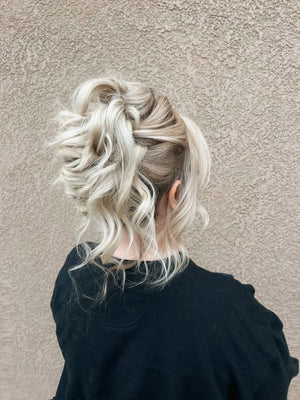 Grey Large Thick Updo Messy Curly Hair Bun