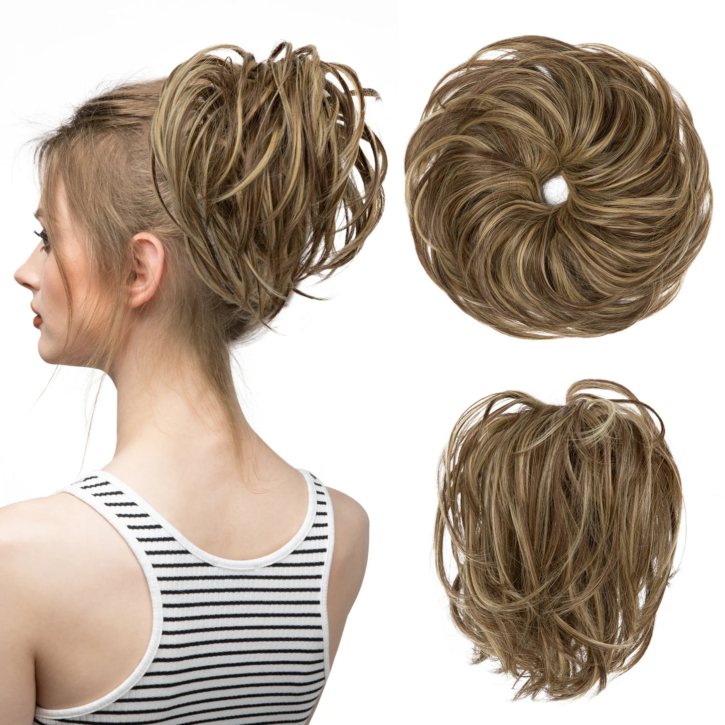 Synthetic Elastic Messy Bun Fake Hair Chignon Curly Scrunchie Updo Donut Hairpieces Bands Bundle Tail Blonde Hair For Women