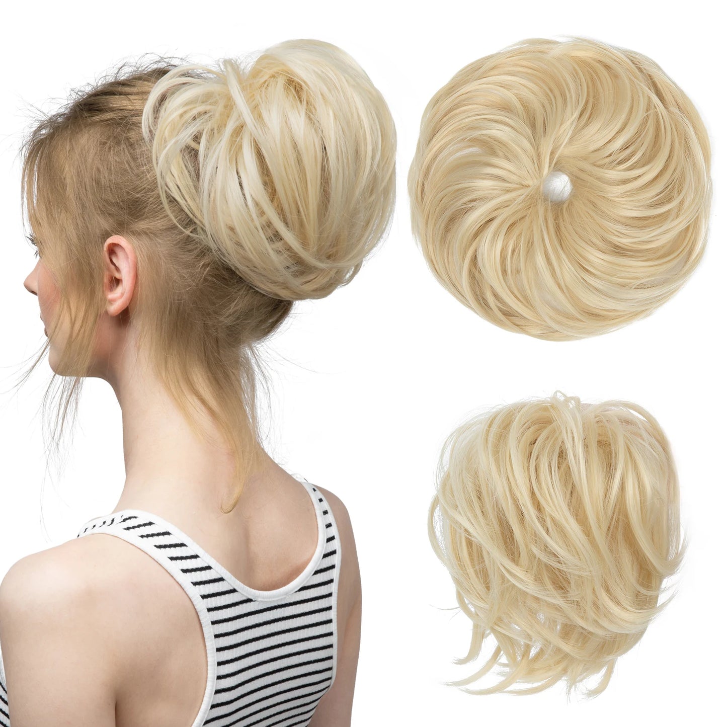Synthetic Elastic Messy Bun Fake Hair Chignon Curly Scrunchie Updo Donut Hairpieces Bands Bundle Tail Blonde Hair For Women