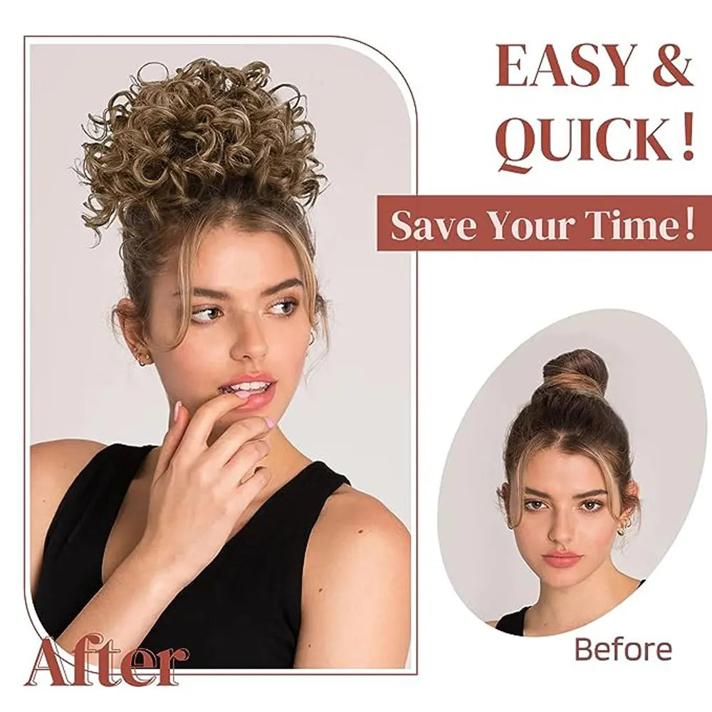 Black Large Thick Updo Messy Curly Hair Bun
