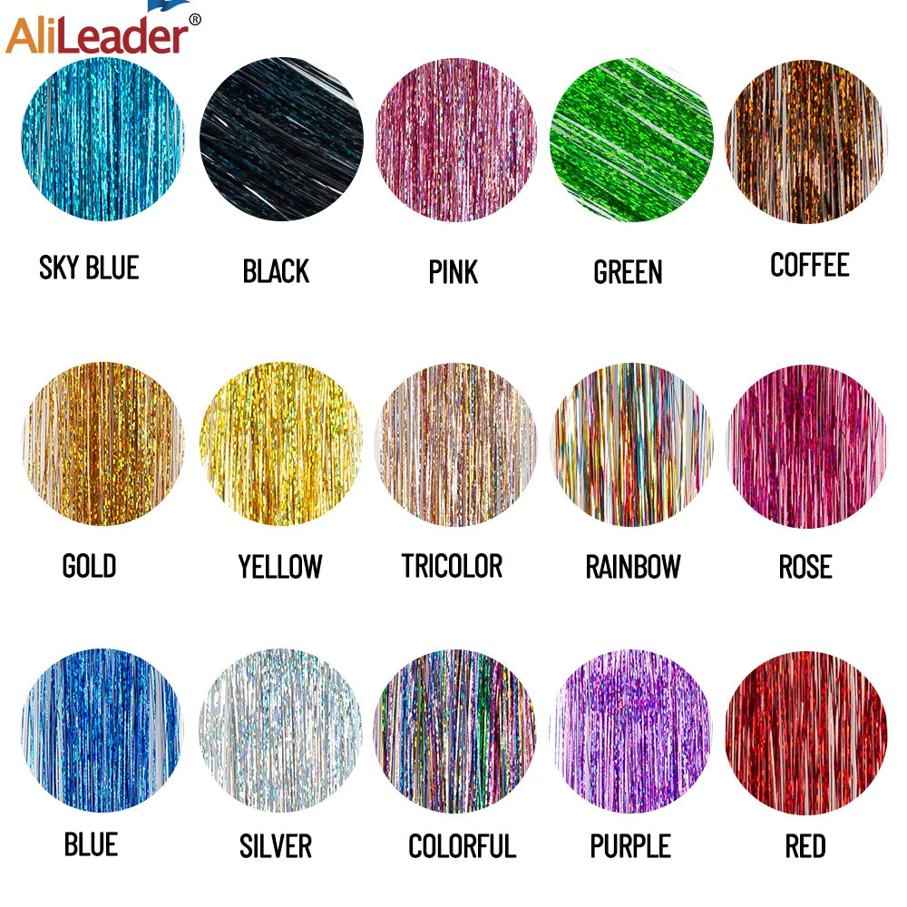 Alayna Tinsel Clip-In Hair Extensions – 3-Pack, Straight Synthetic, Fun Party Hair