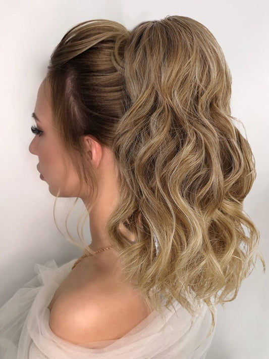 Synthetic Curly Clip In Ponytail Blonde Brown
