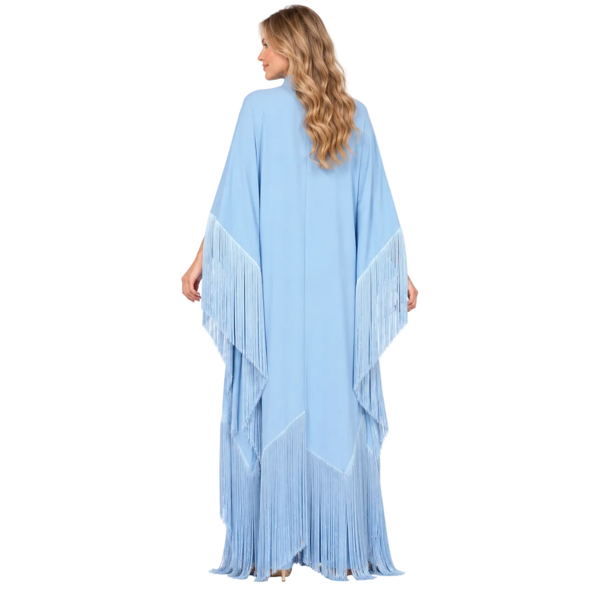 Elegant Sky Blue Silk Satin Kaftan