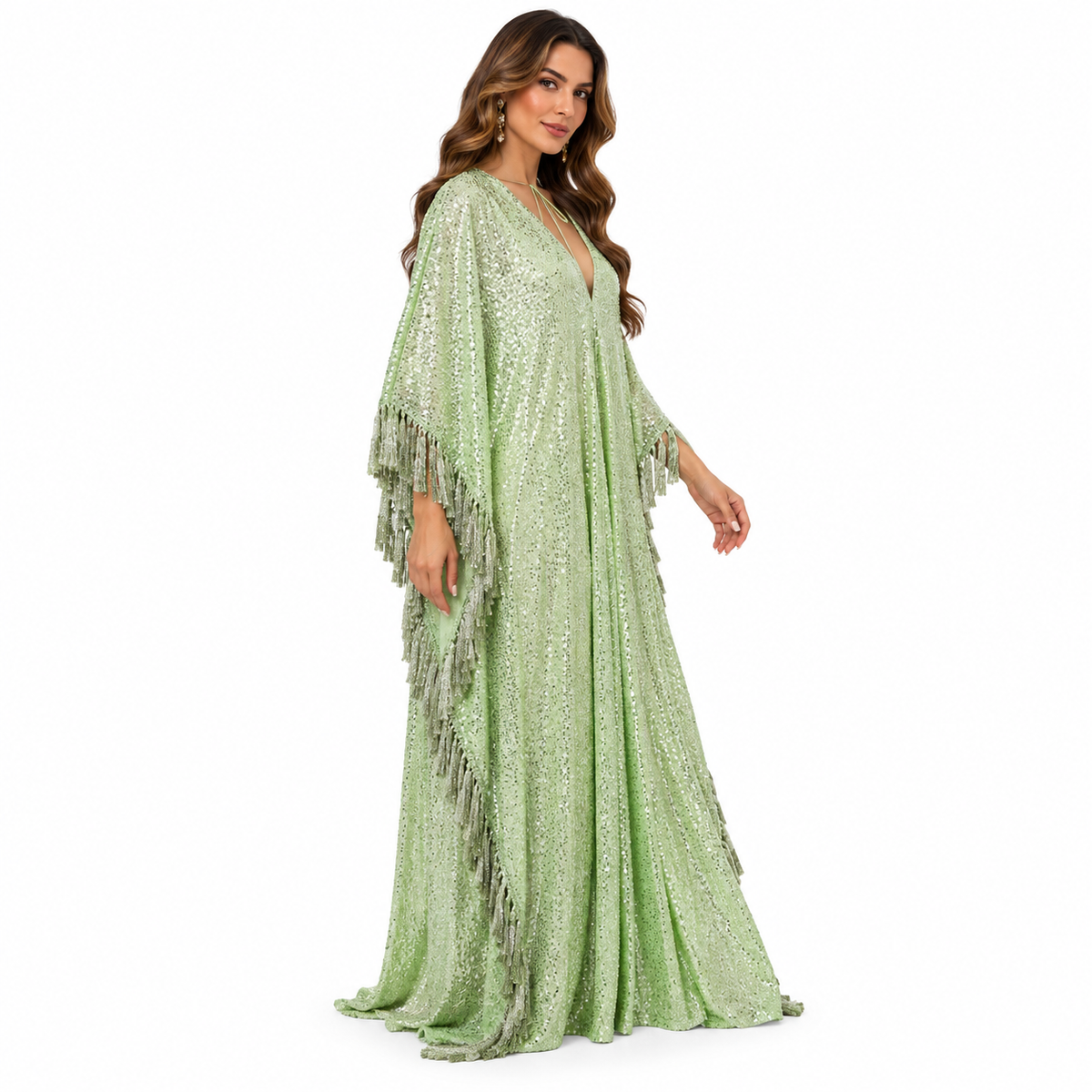 Yellow Green Sequin Fringe Baju Kaftan