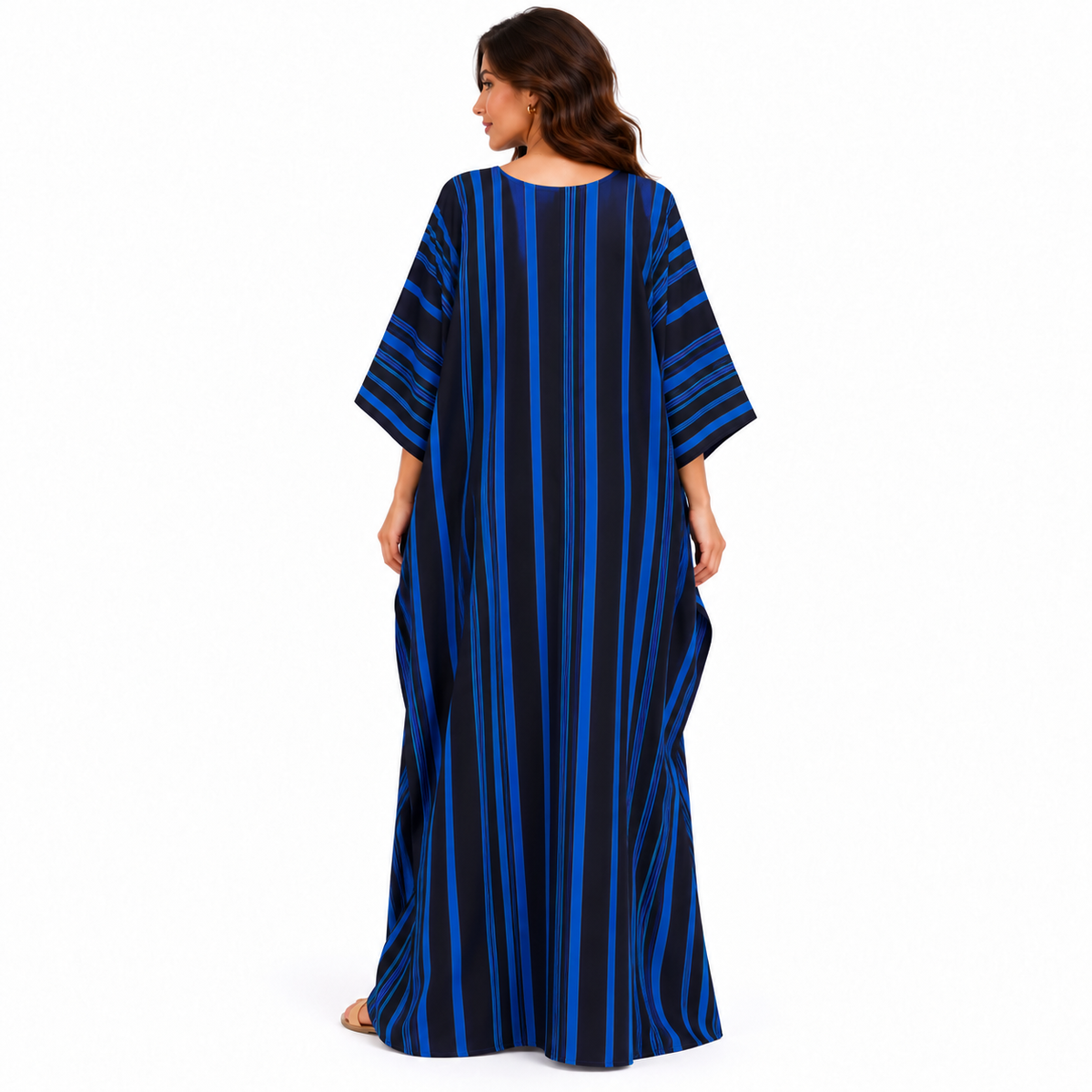 Elegant Blue Striped Oversized Linen Kaftan