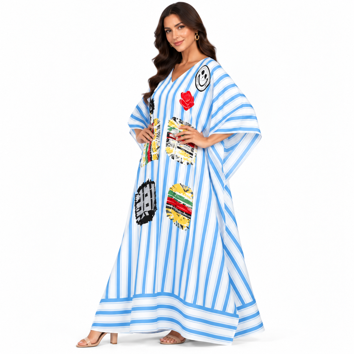 Blue White Striped Artistic Baju Kaftan