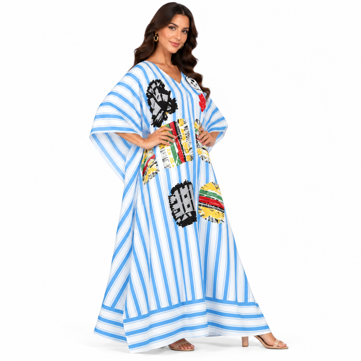 Blue White Striped Artistic Baju Kaftan