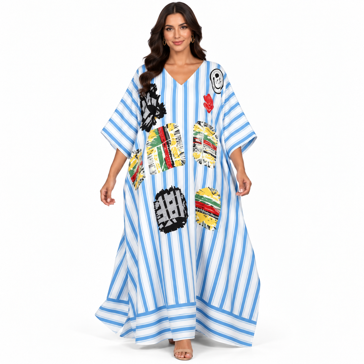 Blue White Striped Artistic Baju Kaftan
