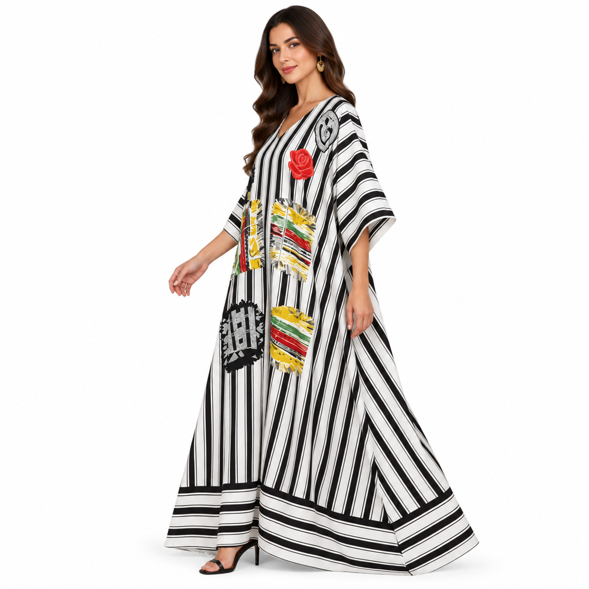 Black White Striped Artistic Baju Kaftan
