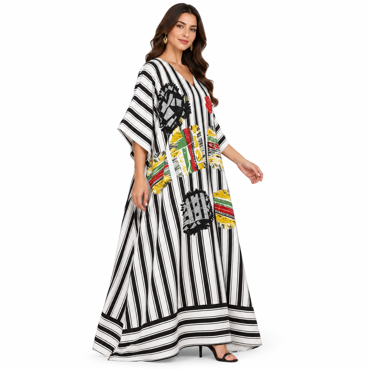 Black White Striped Artistic Baju Kaftan