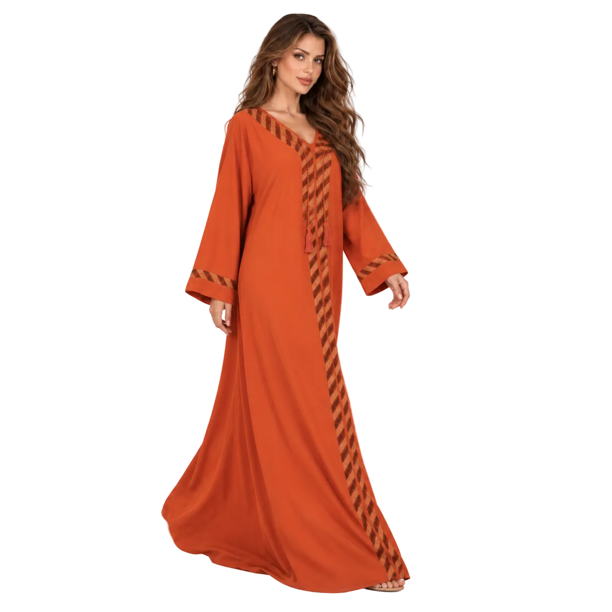 Orange Gold Trim Elegant Kaftan Dress