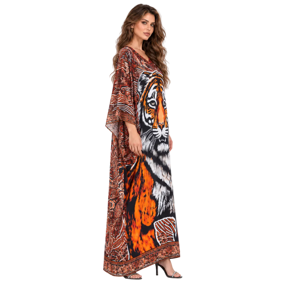 Luxury Tiger Print Batwing Elegant Kaftan