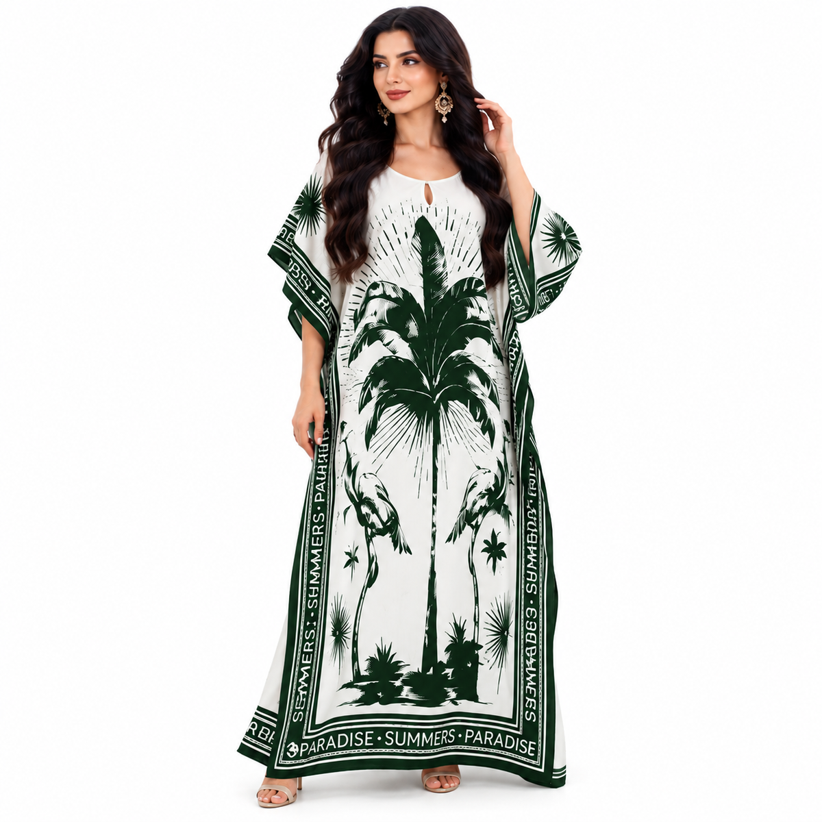 Dark Green Tropical Print Baju Kaftan