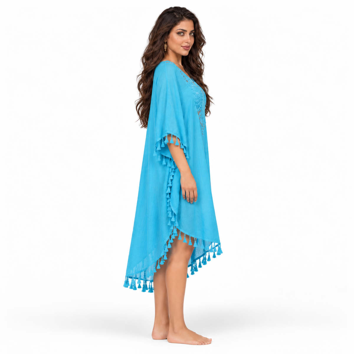 Blue Crochet Tassel Relaxed Beach Kaftan