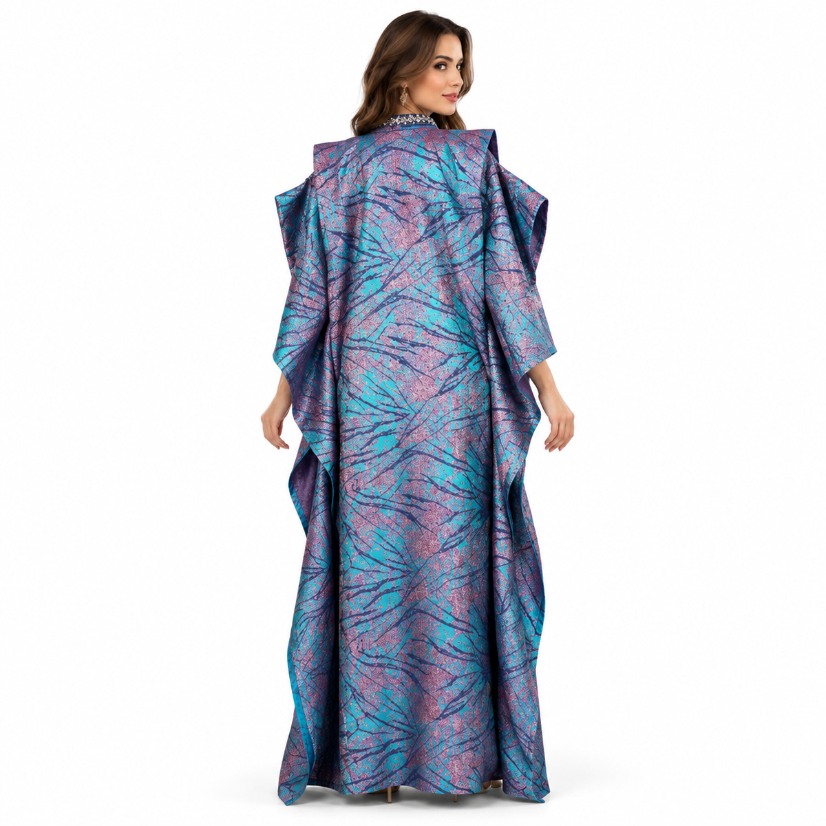 Turquoise Purple Printed Luxury Baju Kaftan