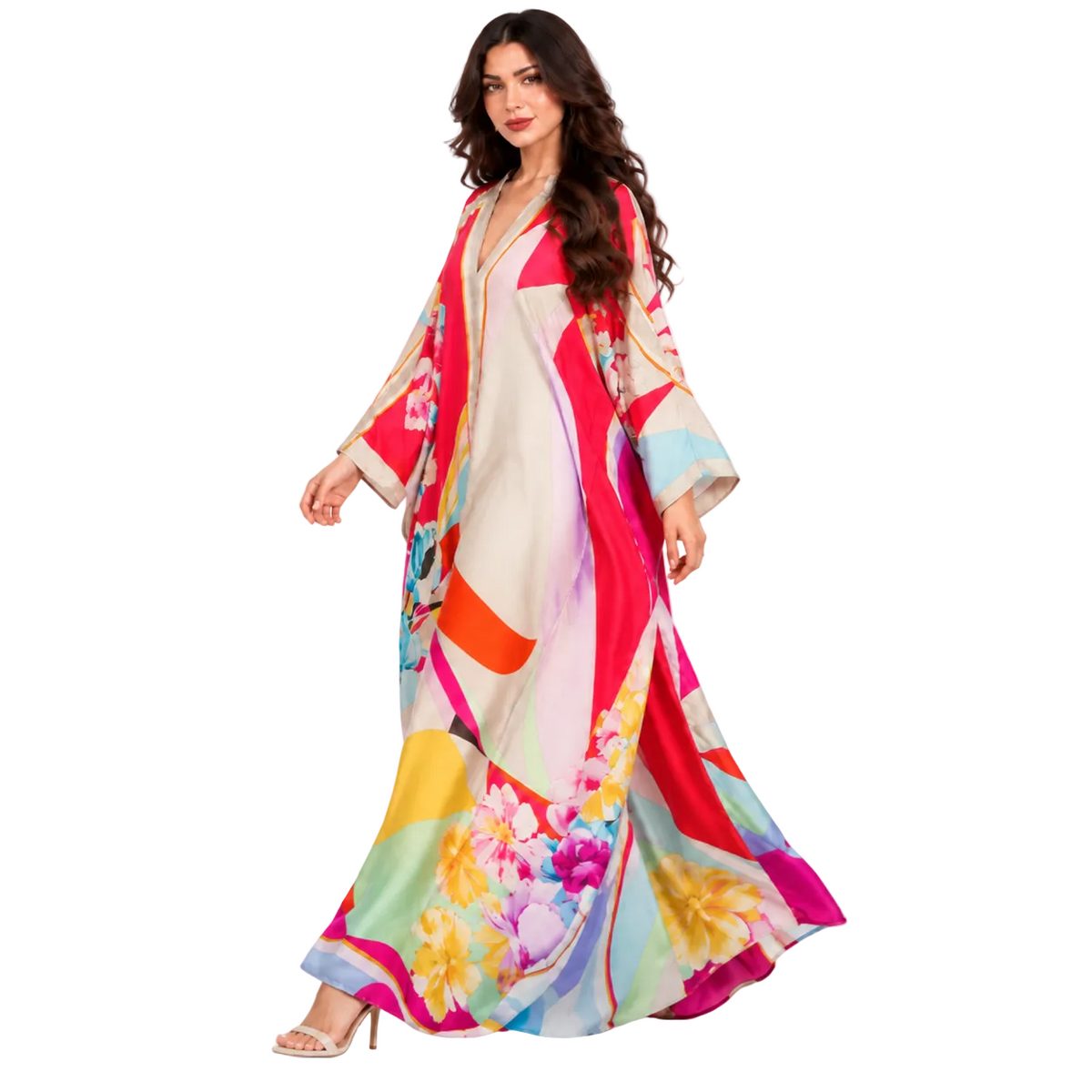 Red Abstract Floral Plus Size Kaftan