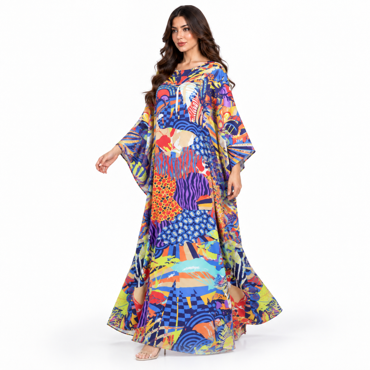 Vibrant Abstract Print Plus Size Kaftan