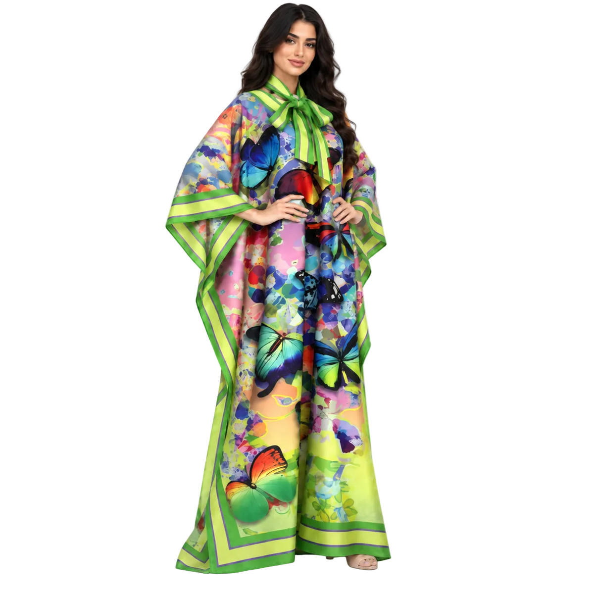 Multicolor Butterfly Print Plus Size Kaftan