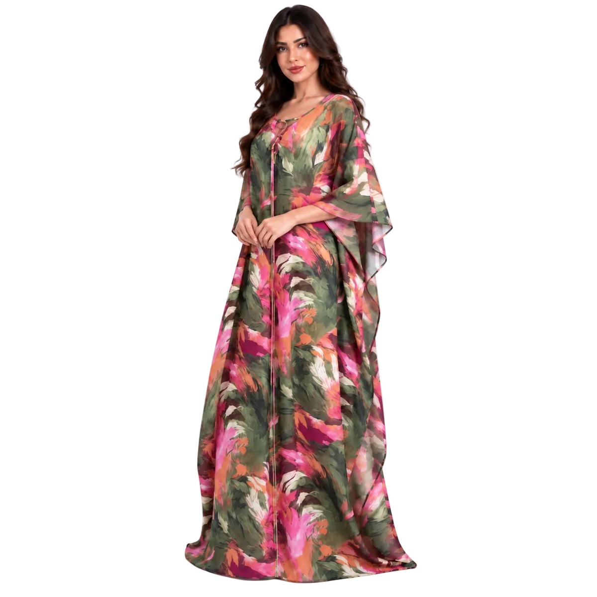 Vibrant Floral Print Plus Size Kaftan