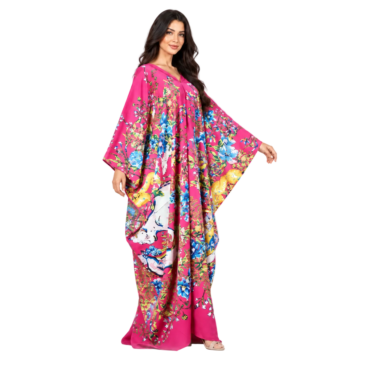 Fuchsia Floral Print Plus Size Kaftan