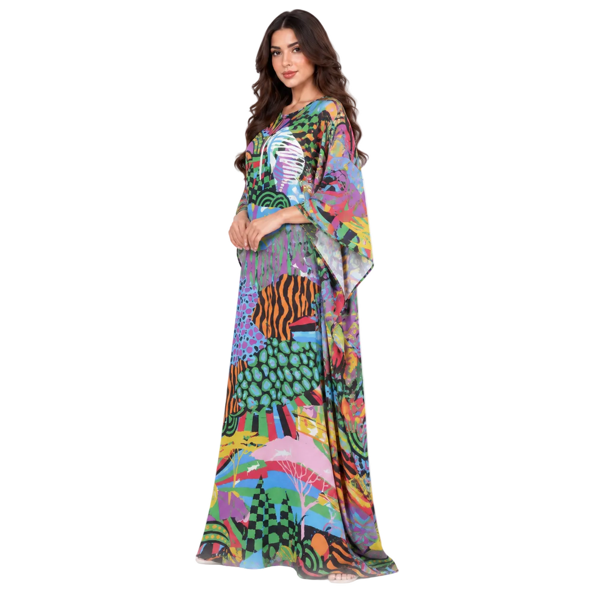 Colorful Abstract Print Plus Size Kaftan