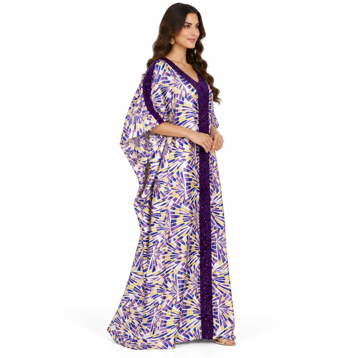 Purple Gold Geometric Sequin Baju Kaftan