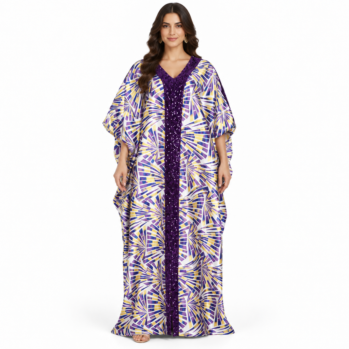 Purple Gold Geometric Sequin Baju Kaftan