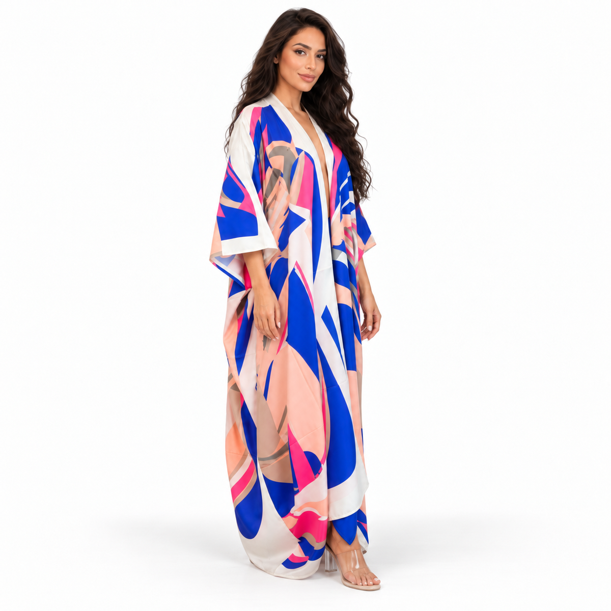 Blue Abstract Print Plus Size Kaftan