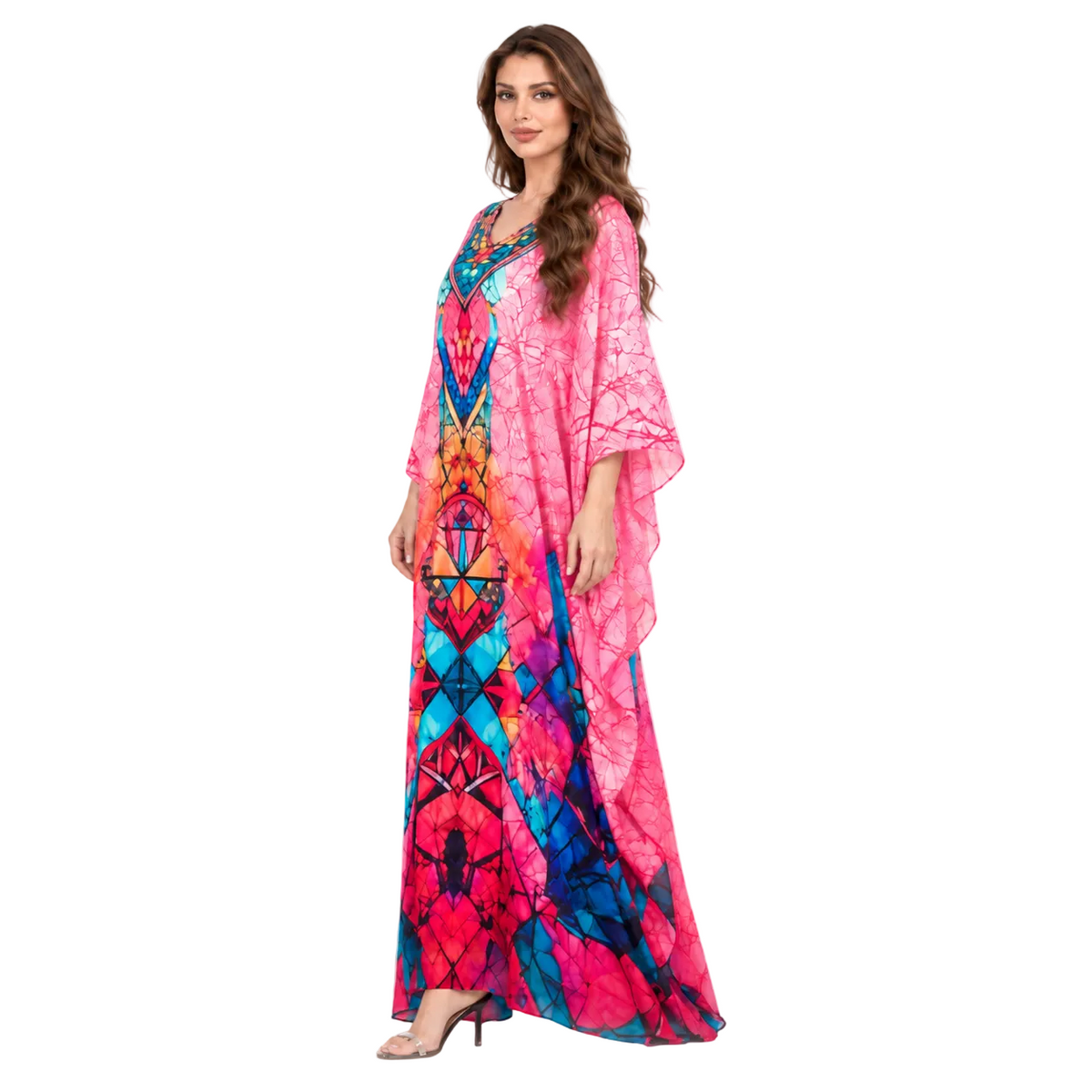 Vibrant Pink Geometric Print Elegant Kaftan