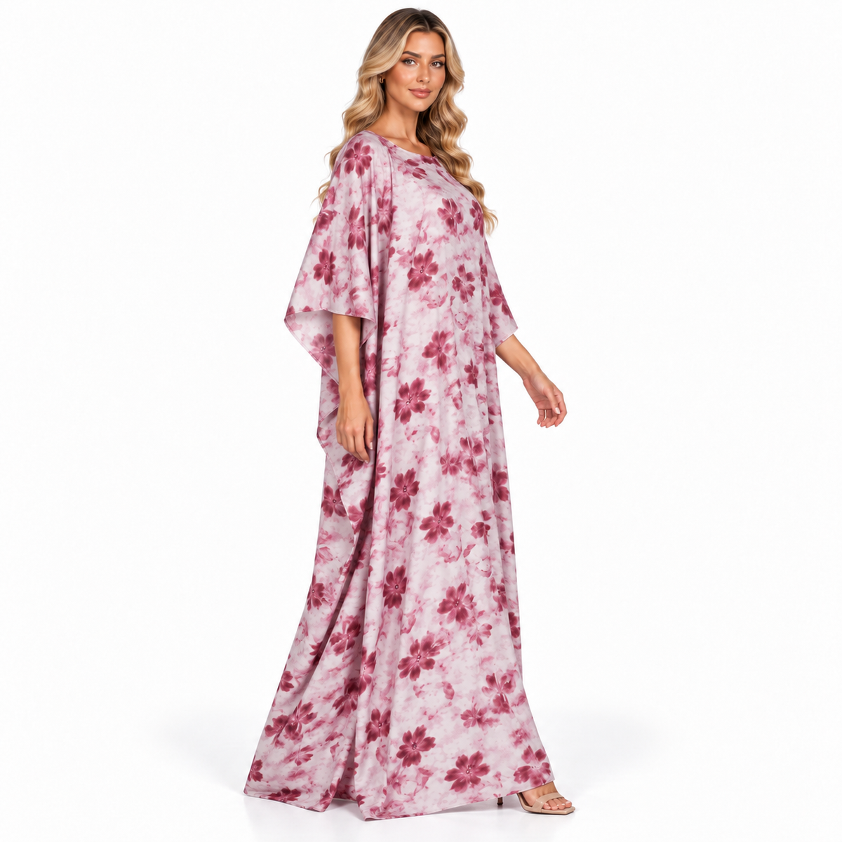 Pink Floral Printed Elegant Modern Kaftan