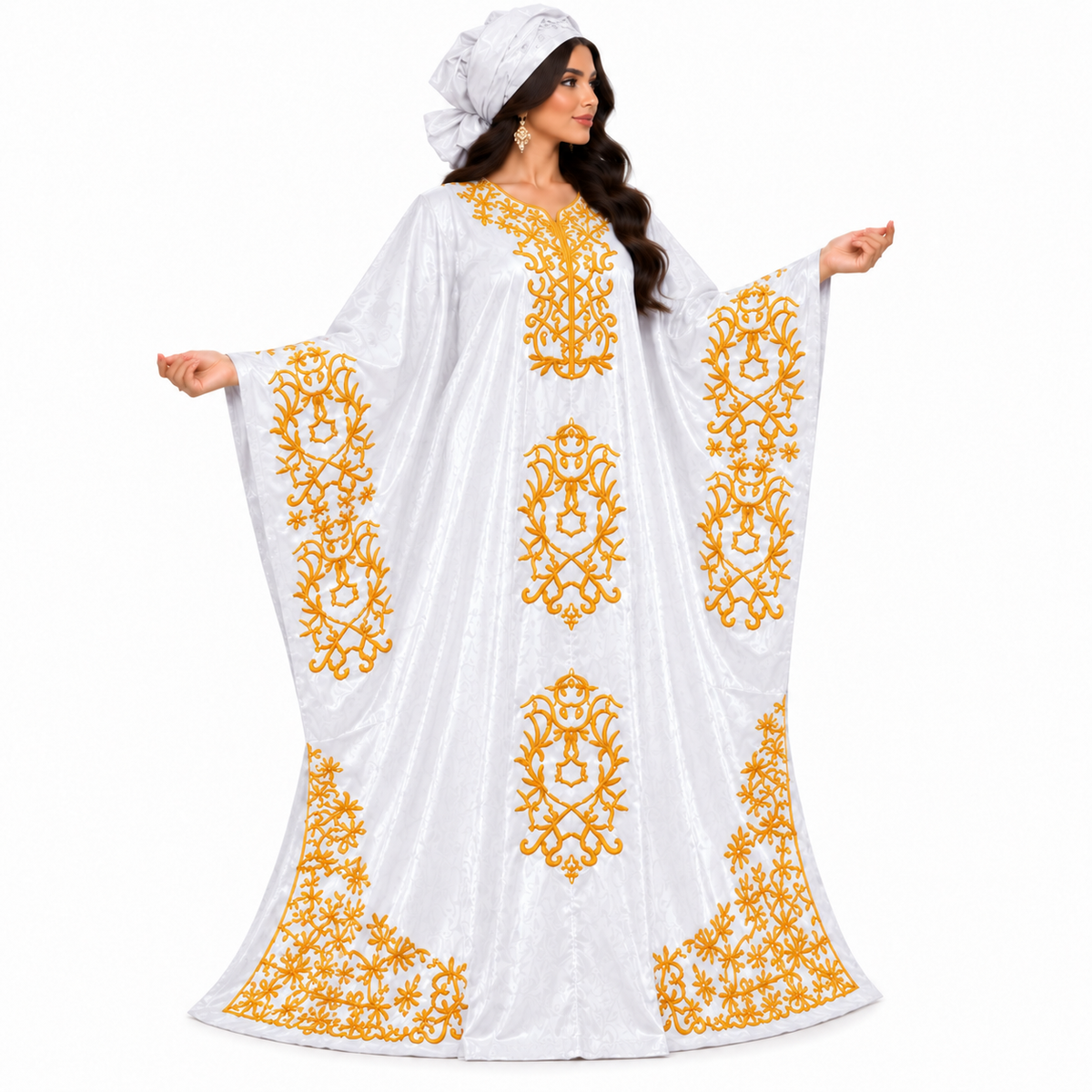 White Gold Embroidered Luxury Baju Kaftan