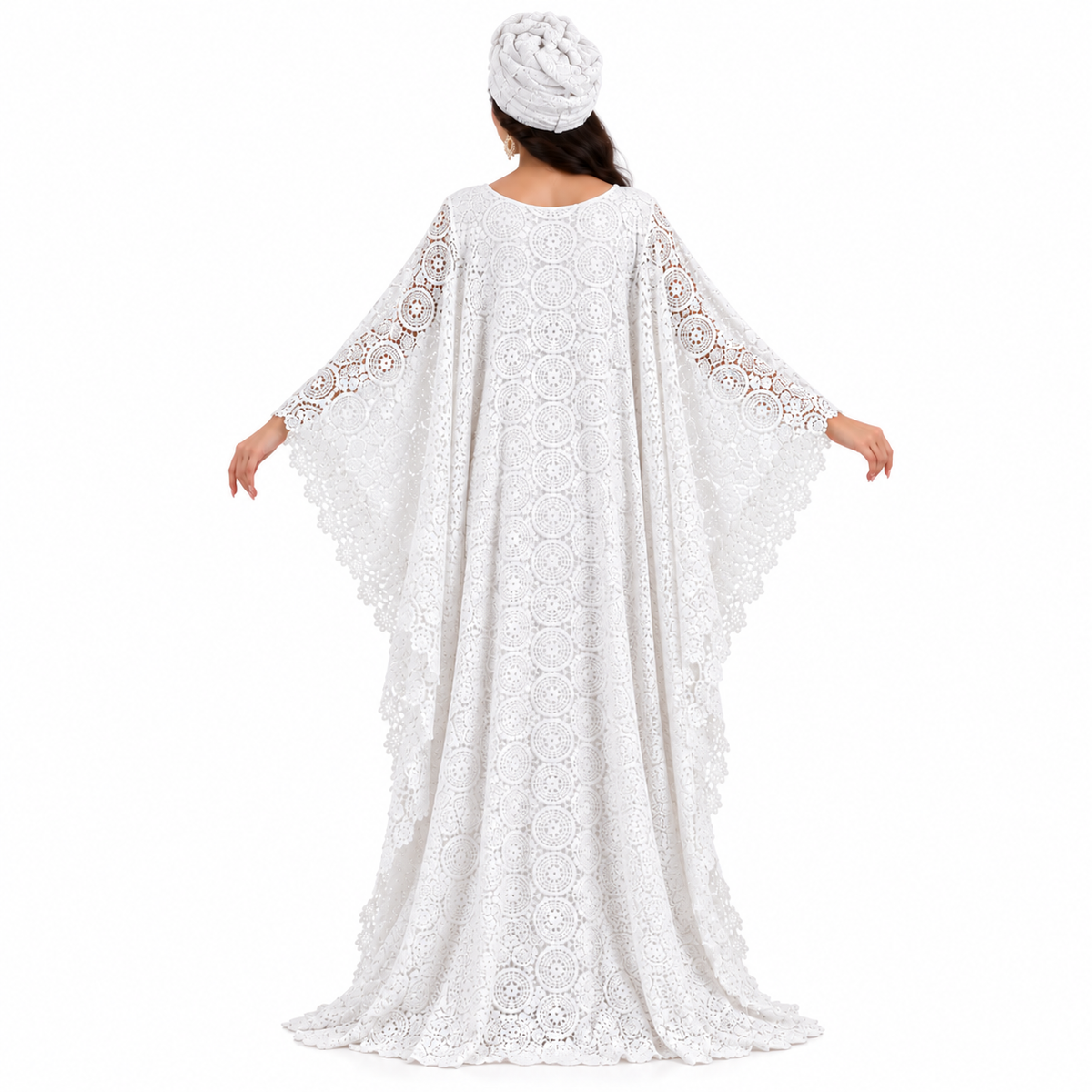 White Lace Flowing Baju Kaftan Dress