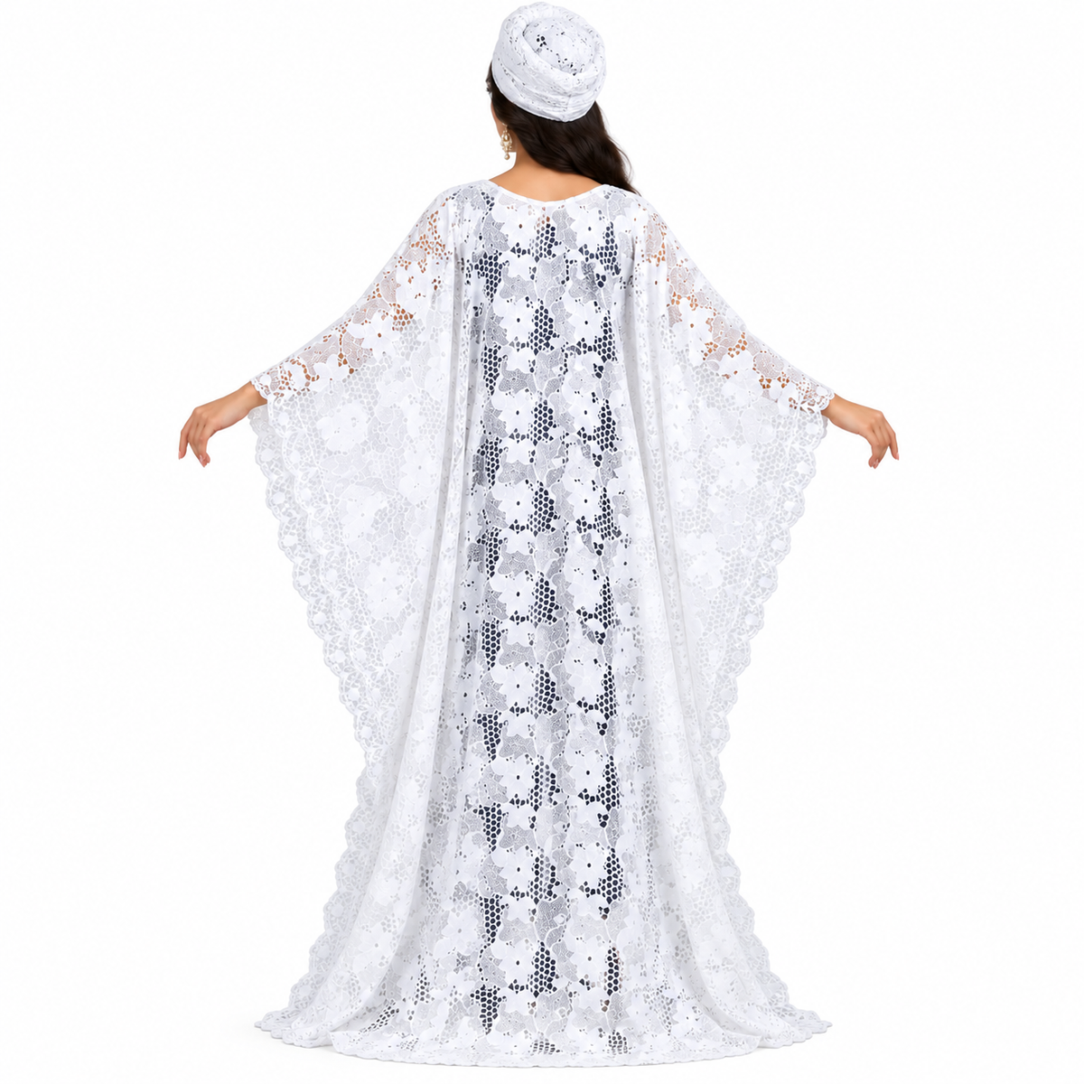 White Floral Lace Baju Kaftan Dress