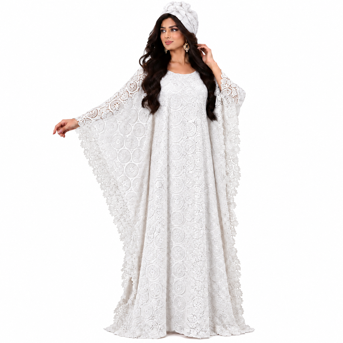 White Lace Flowing Baju Kaftan Dress