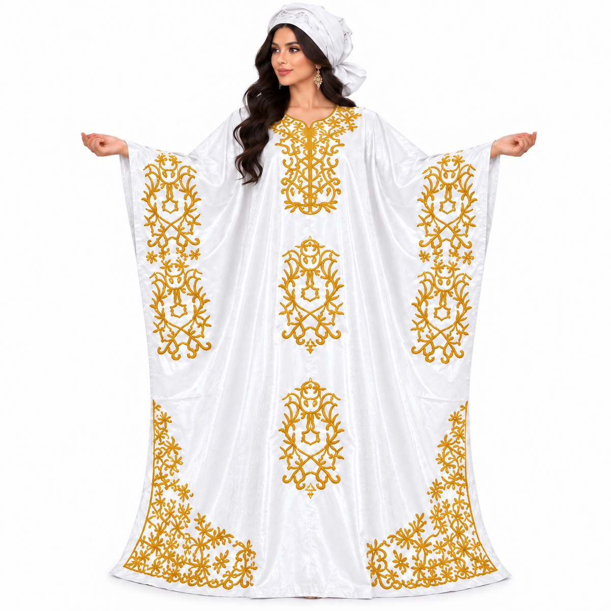 White Gold Embroidered Luxury Baju Kaftan