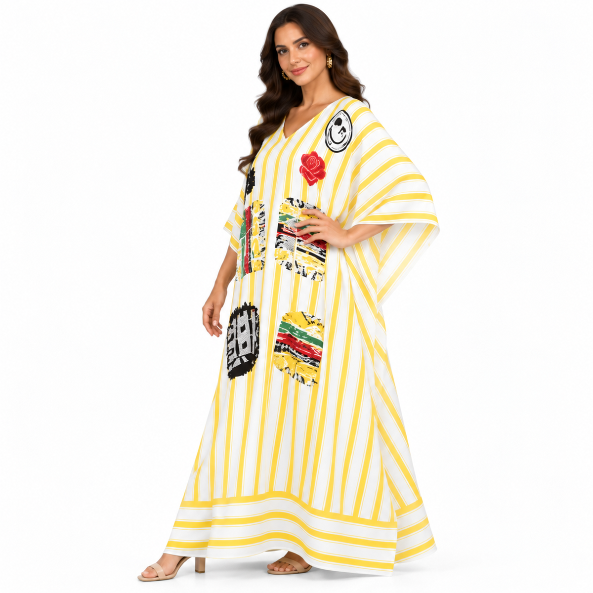 Yellow White Striped Artistic Baju Kaftan