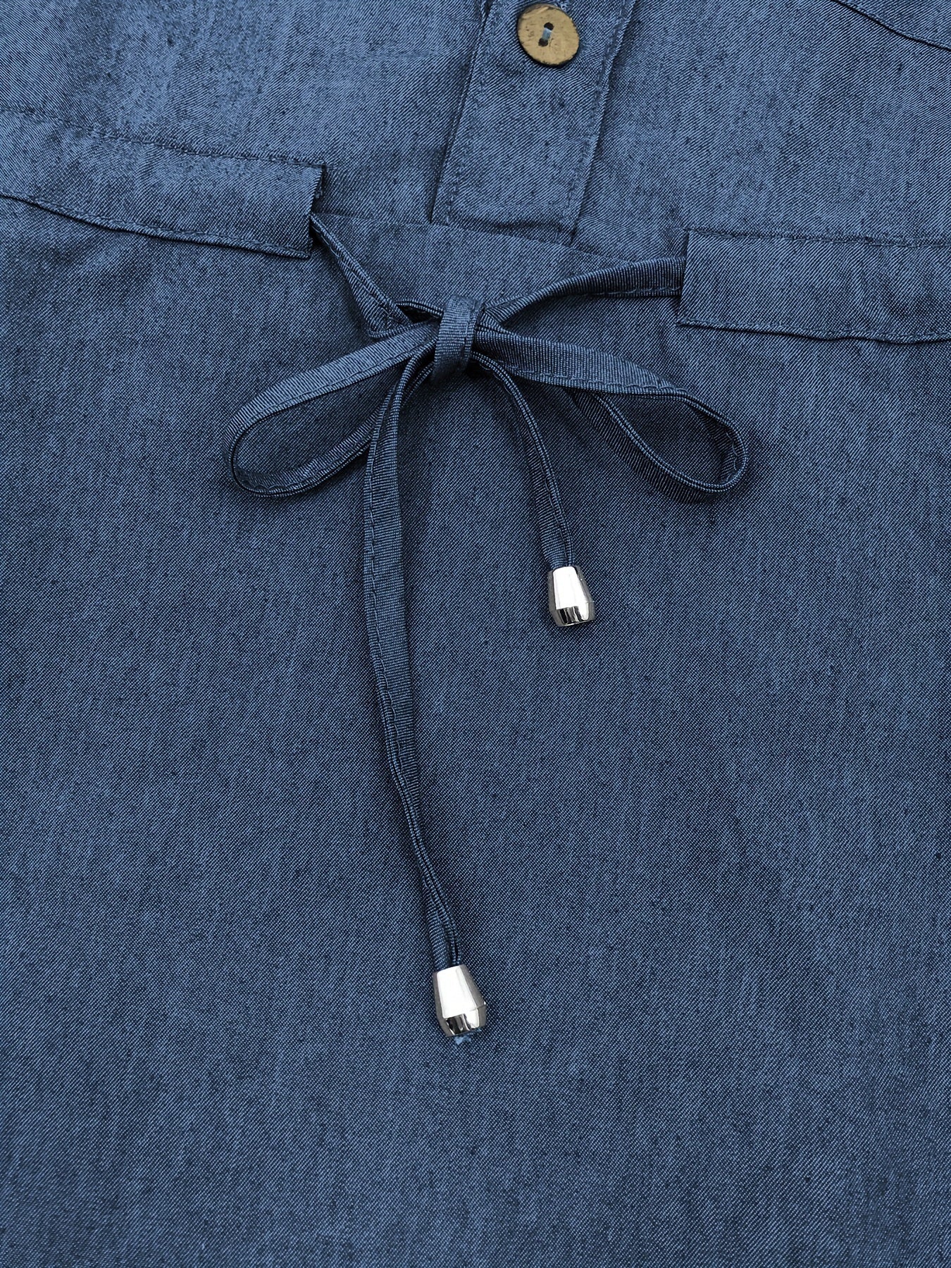 Blue Elegant Women's Baju Abaya | Middle Eastern-Inspired, Adjustable Waist Tie, Golden Buttons, Long Sleeve, Ruffled Hem, Machine Washable, All-Season Traditional Casual Wear