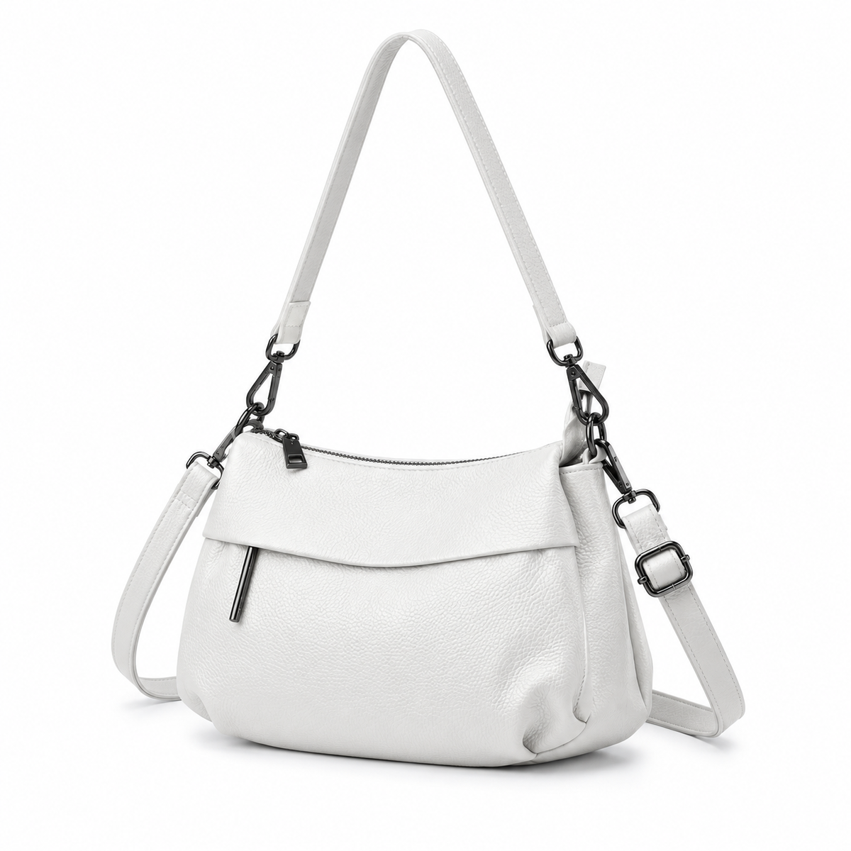 White Textured Shoulder Bag With Crossbody