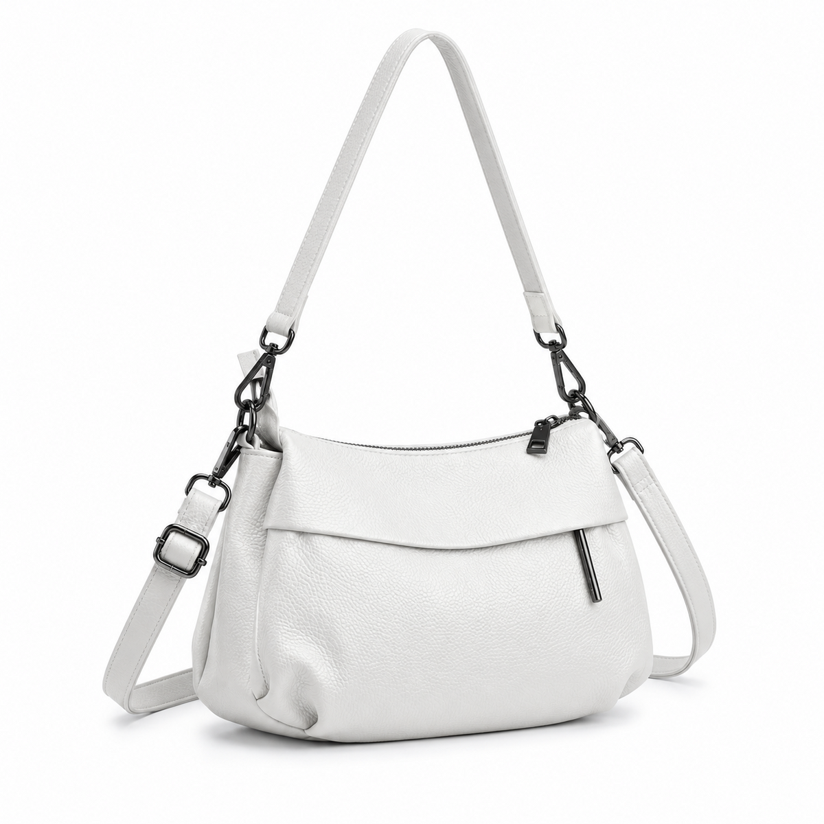 White Textured Shoulder Bag With Crossbody