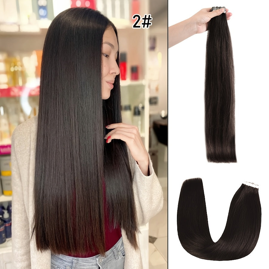 16 Packs Mini Tape In Hair Extensions Human Hair - Looking Seamless Clip-In for short hair, 12-24 Inch Lengths, Straight for Caucasian Women, Volume & Length Addition (Mini Tape System)
