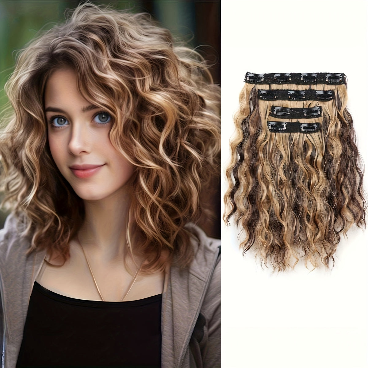 Chic Brown Highlighted Wavy Clip-In Hair Extensions for Women