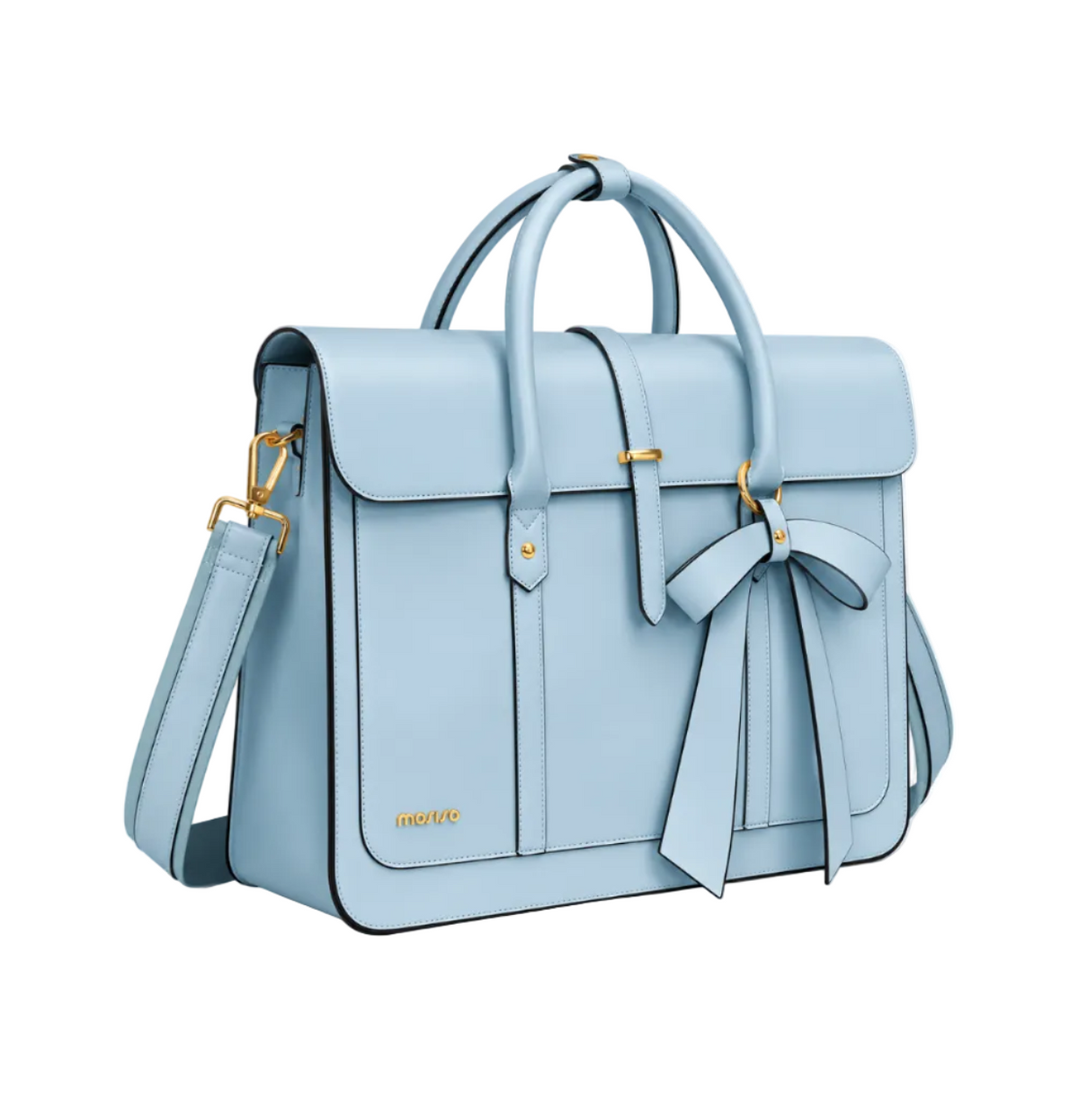 Powder Blue Bow Leather Laptop Bag