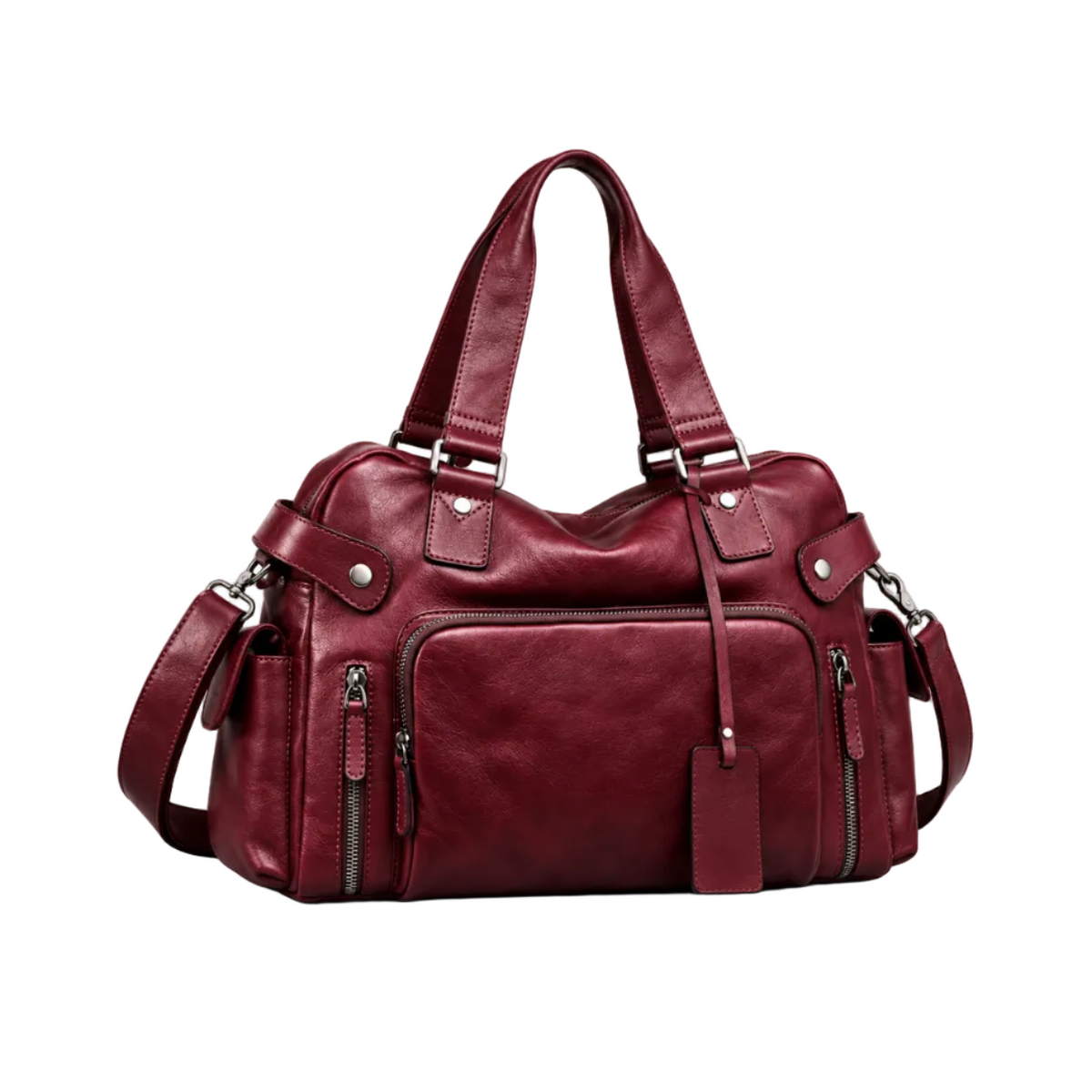 Burgundy Multi Pocket Vintage Shoulder Handbag