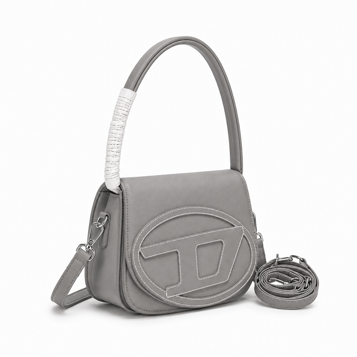 Grey Structured Saddle Shoulder Bag