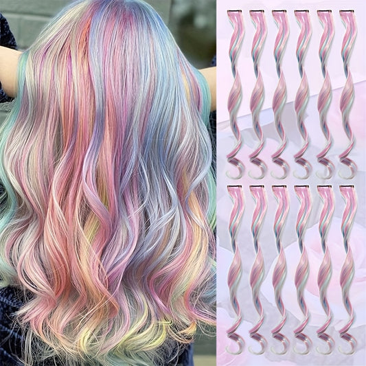12pcs Rainbow Clip-In Hair Extensions - Vibrant Pastel Colors (Pink, Green, Yellow, Purple, Orange, Red, Brown, ) - Heat-Resistant Synthetic, Easy Application & Damage-Free Styling - Perfect for Parties, Photo Shoots, Festiva